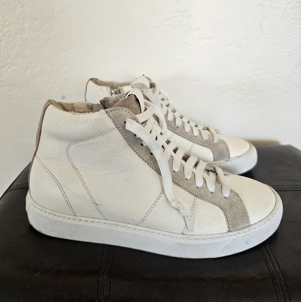P448 Skate Dune Leather White and Gray High-Top‎ Sneakers Sz EU 37 US 6.5
